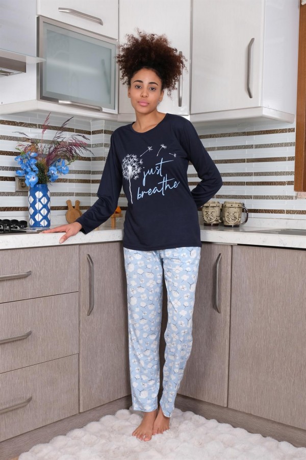 Moda Çizgi Kadın Penye Uzun Kol Pijama Takım 4189