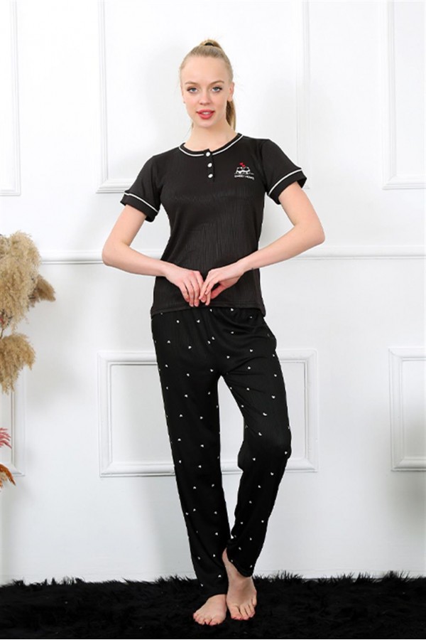 Moda Çizgi Kadın Siyah Kısa Kol Pijama Takım 20388