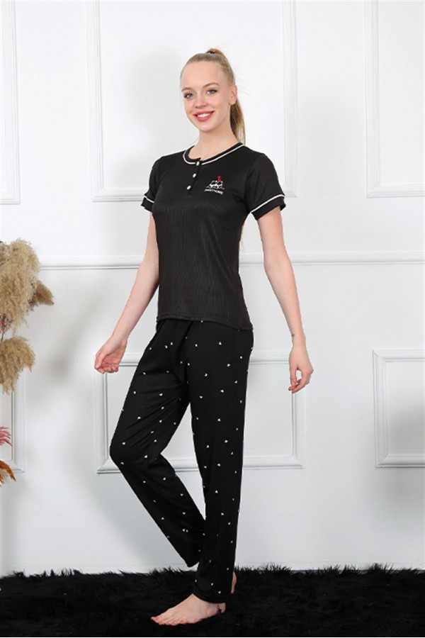 Moda Çizgi Kadın Siyah Kısa Kol Pijama Takım 20388
