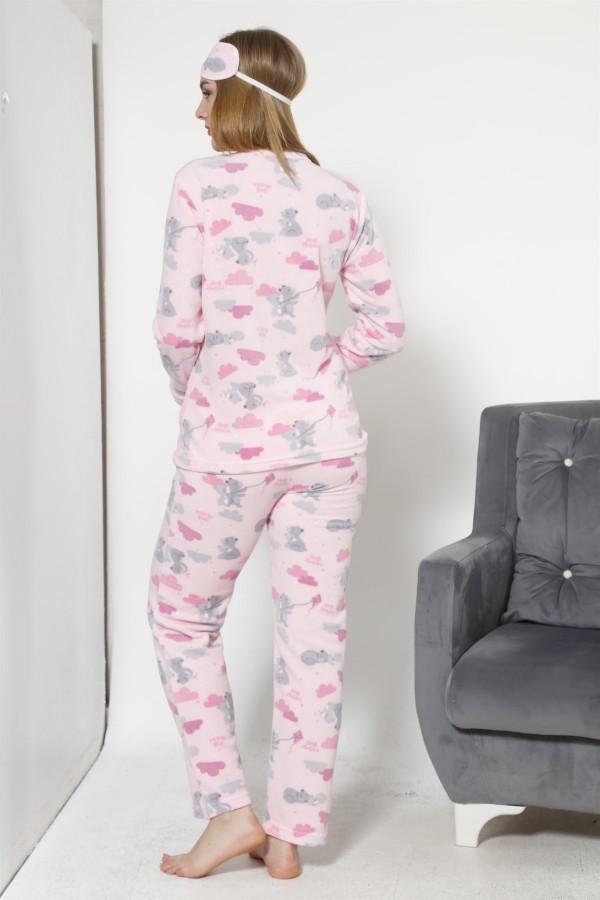 Moda Çizgi Kadın  Uçurtma Desenli Pembe Polar Pijama Takımı 8033