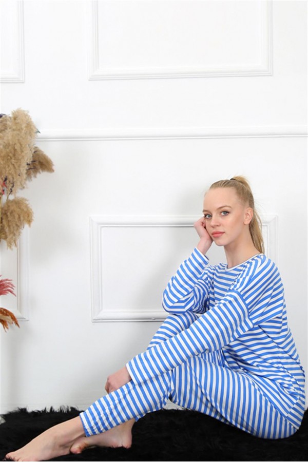 Moda Çizgi Kadın Uzun Kol Penye Pijama Takım 4133
