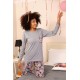 Moda Çizgi Kadın Uzun Kol Penye Pijama Takım 4195