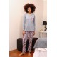 Moda Çizgi Kadın Uzun Kol Penye Pijama Takım 4195