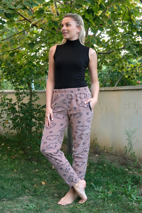 Moda Çizgi Kadın Welsoft Polar Tek Alt Pijama 210058