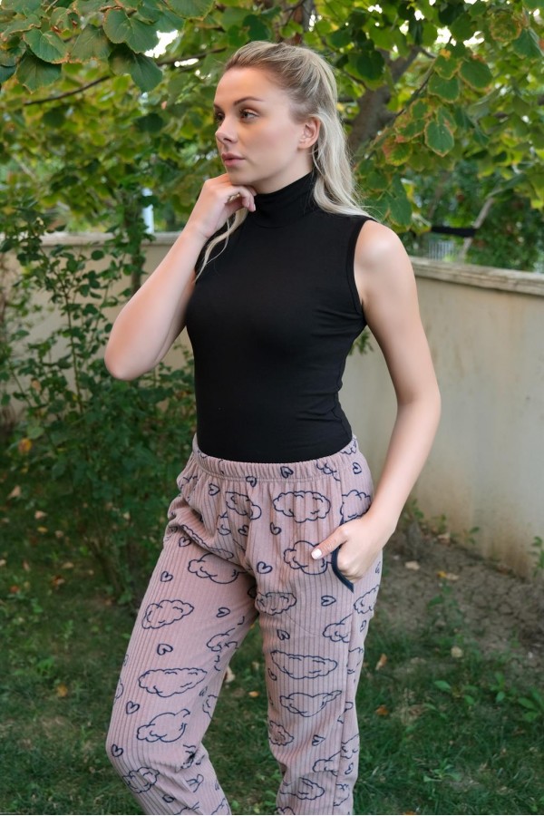 Moda Çizgi Kadın Welsoft Polar Tek Alt Pijama 210058