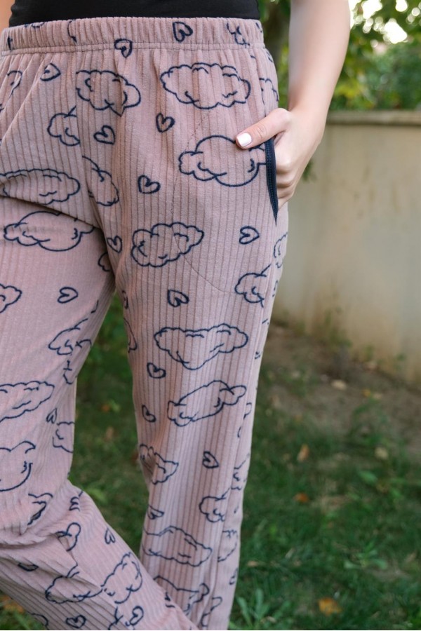 Moda Çizgi Kadın Welsoft Polar Tek Alt Pijama 210058