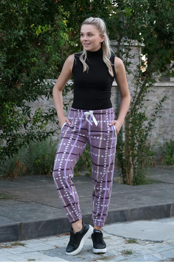 Moda Çizgi Kadın Welsoft Polar Tek Alt Pijama 210069