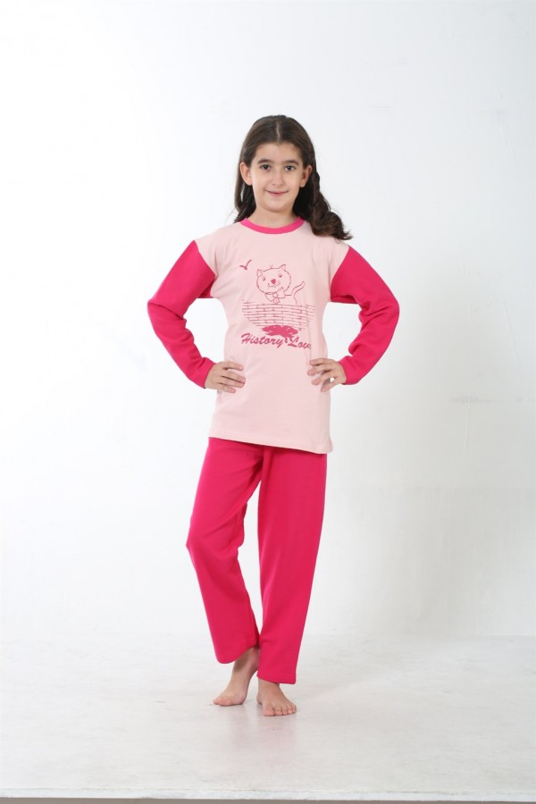 Moda Çizgi Kız Çocuk Penye Pijama Takım 4503