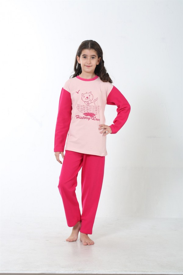 Moda Çizgi Kız Çocuk Penye Pijama Takım 4503