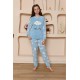 Moda Çizgi Kız Çocuk WelSoft Polar Mavi Pijama Takımı 20527