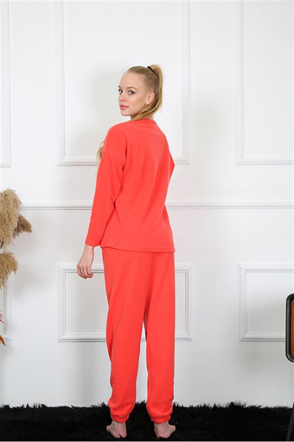 Moda Çizgi Polar Kadın Mercan Pijama Takımı 4130
