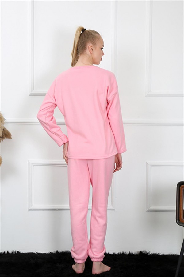 Moda Çizgi Polar Kadın Pembe Pijama Takımı 4130