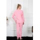 Moda Çizgi Polar Kadın Pembe Pijama Takımı 4130