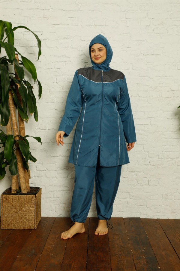 Moda Çizgi Tam Tesettür Büyük Beden Mayo 32022