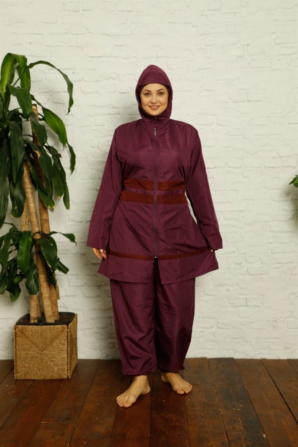 Moda Çizgi Tam Tesettür Büyük Beden Mayo 55001