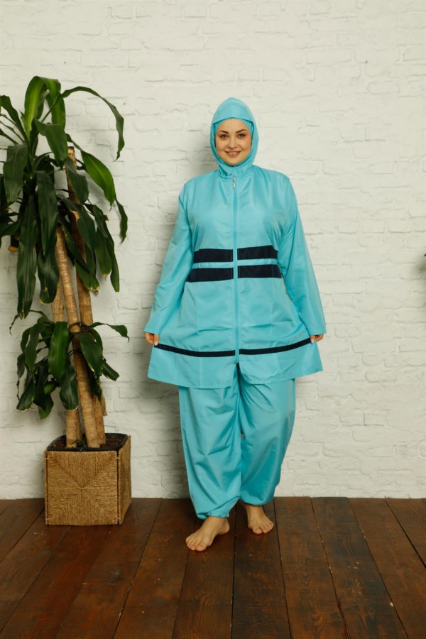 Moda Çizgi Tam Tesettür Büyük Beden Mayo 55007