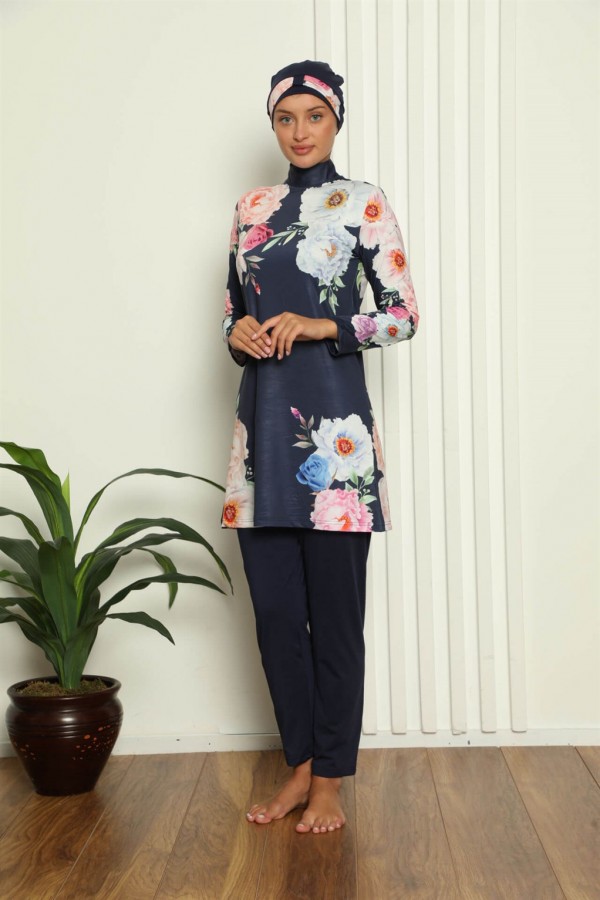 Moda Çizgi Tam Tesettür Dijital Desenli Mayo 31044