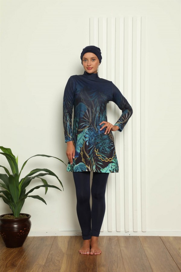 Moda Çizgi Tam Tesettür Dijital Desenli Mayo 31048