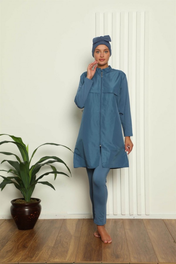 Moda Çizgi Tam Tesettür Pantolonlu Mayo 31034