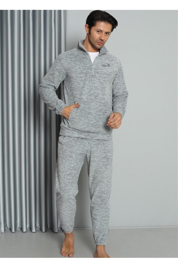 Moda Çizgi WelSoft Polar Fermuarlı Erkek Pijama Takımı 6840