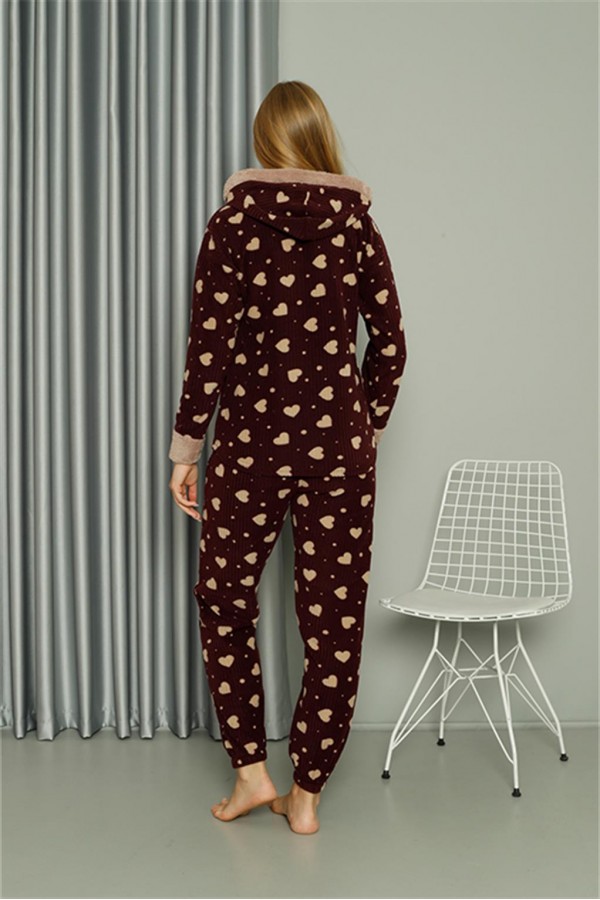 Moda Çizgi Welsoft Polar Kadın Kapşonlu Pijama Takımı 8513