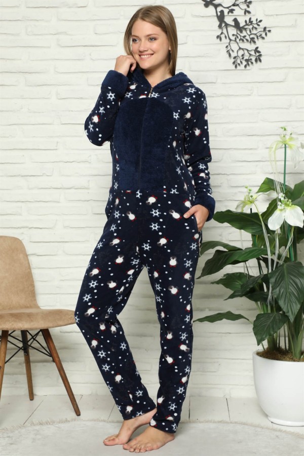 Moda Çizgi Welsoft Polar Kadın Kapşonlu Tulum 8096