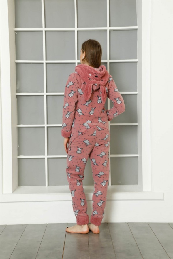 Moda Çizgi Welsoft Polar Kadın Kapşonlu Tulum 818107