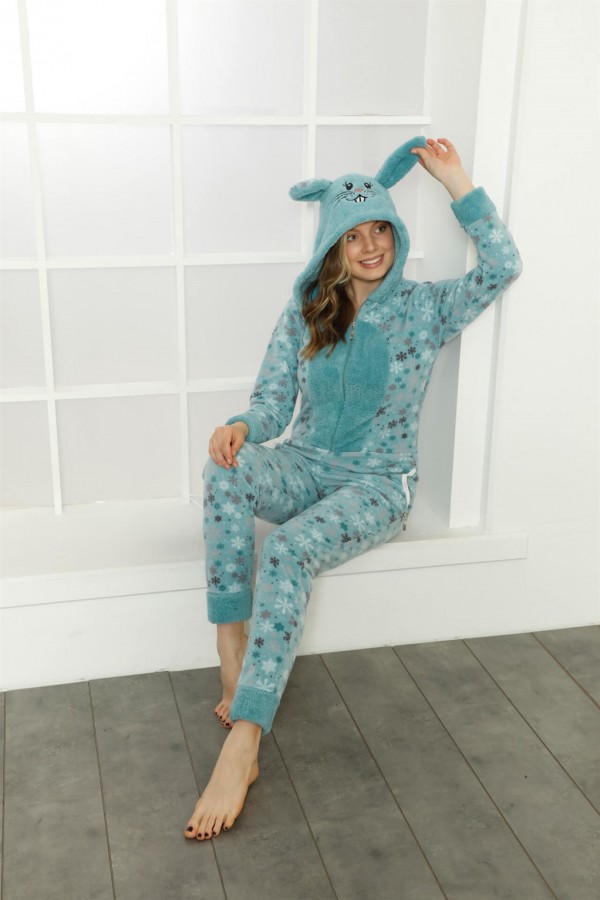 Moda Çizgi Welsoft Polar Kadın Kapşonlu Tulum 818108