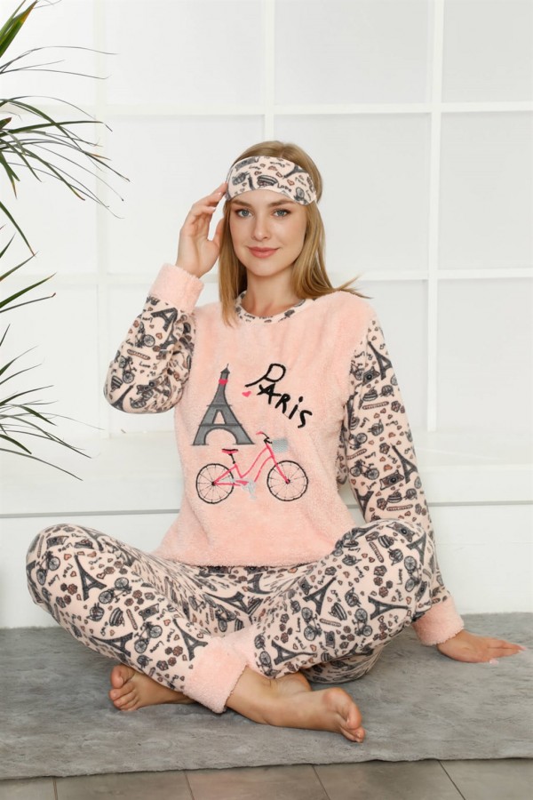 Moda Çizgi Welsoft Polar Kadın Manşetli Pijama Takımı 8403