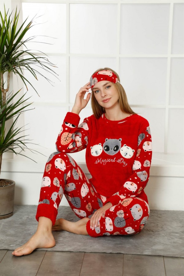 Moda Çizgi Polar Kadın Pijama Takımı