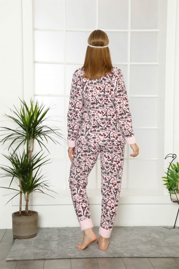 Moda Çizgi Polar Kadın Pijama Takımı