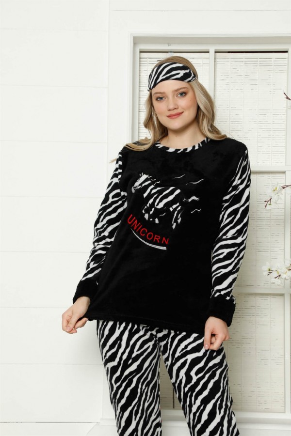 Moda Çizgi Polar Kadın Pijama Takımı