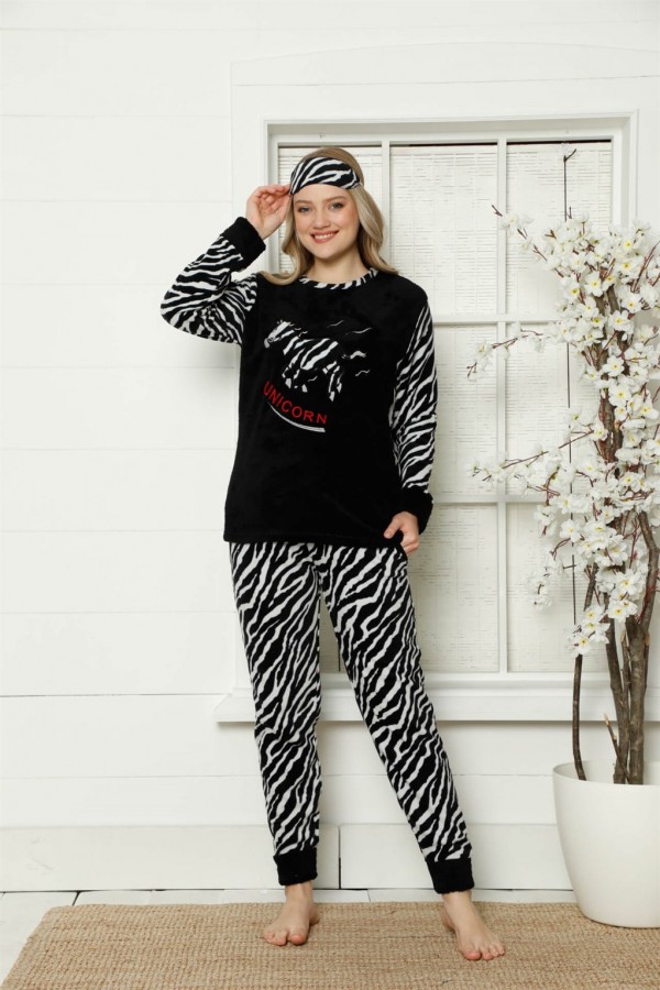 Moda Çizgi Polar Kadın Pijama Takımı