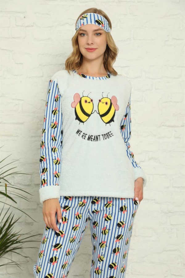Moda Çizgi Polar Kadın Pijama Takımı