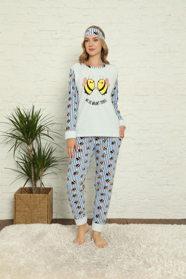 Moda Çizgi Polar Kadın Pijama Takımı