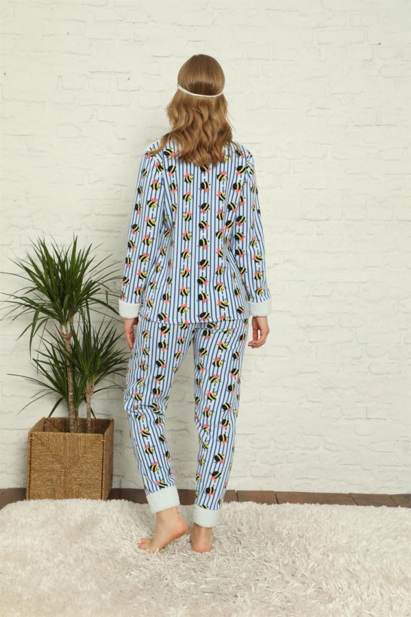 Moda Çizgi Polar Kadın Pijama Takımı