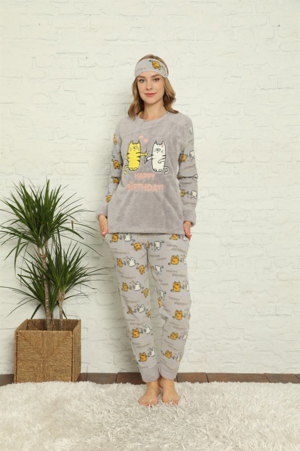 Moda Çizgi Polar Kadın Pijama Takımı