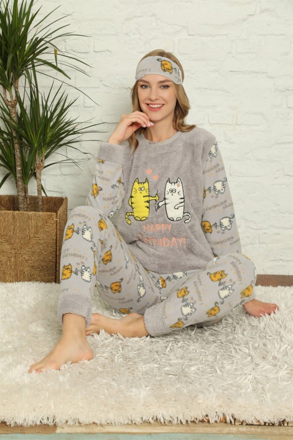 Moda Çizgi Polar Kadın Pijama Takımı