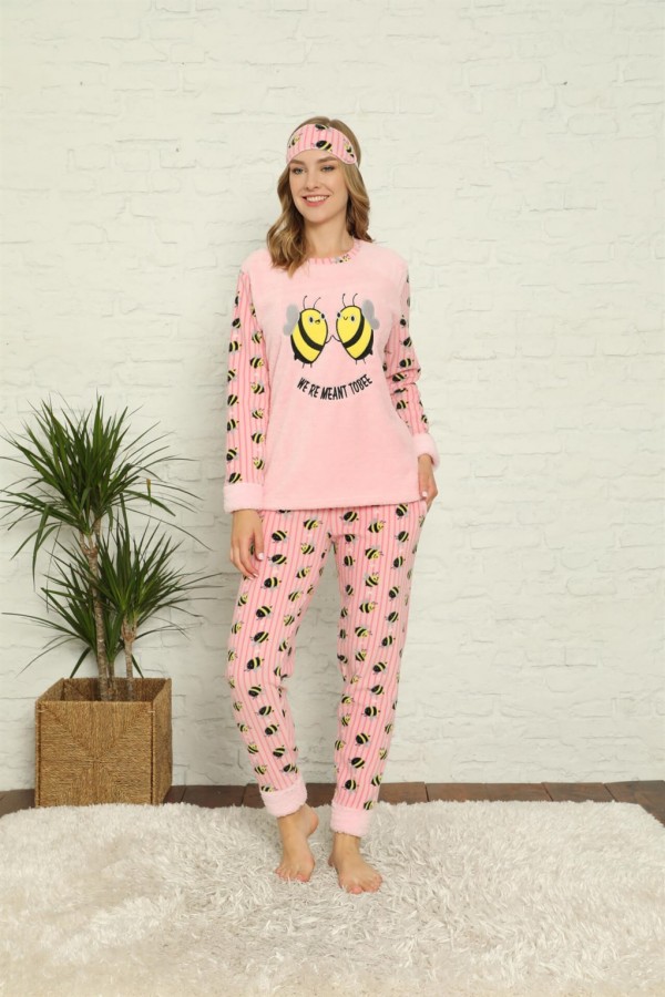 Moda Çizgi Polar Kadın Pijama Takımı