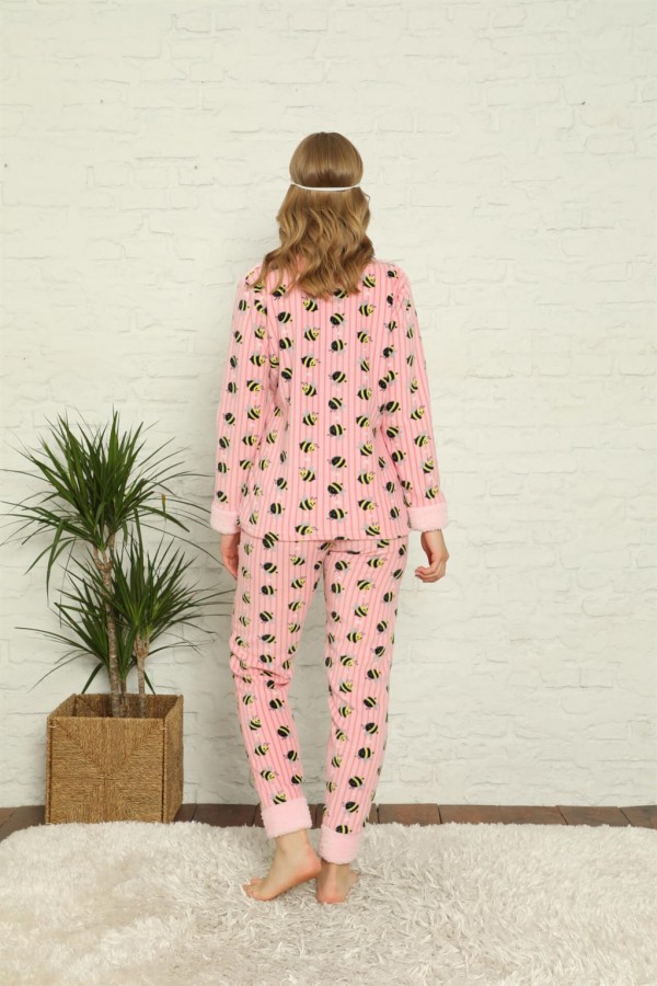 Moda Çizgi Polar Kadın Pijama Takımı