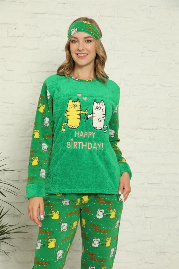 Moda Çizgi Polar Kadın Pijama Takımı