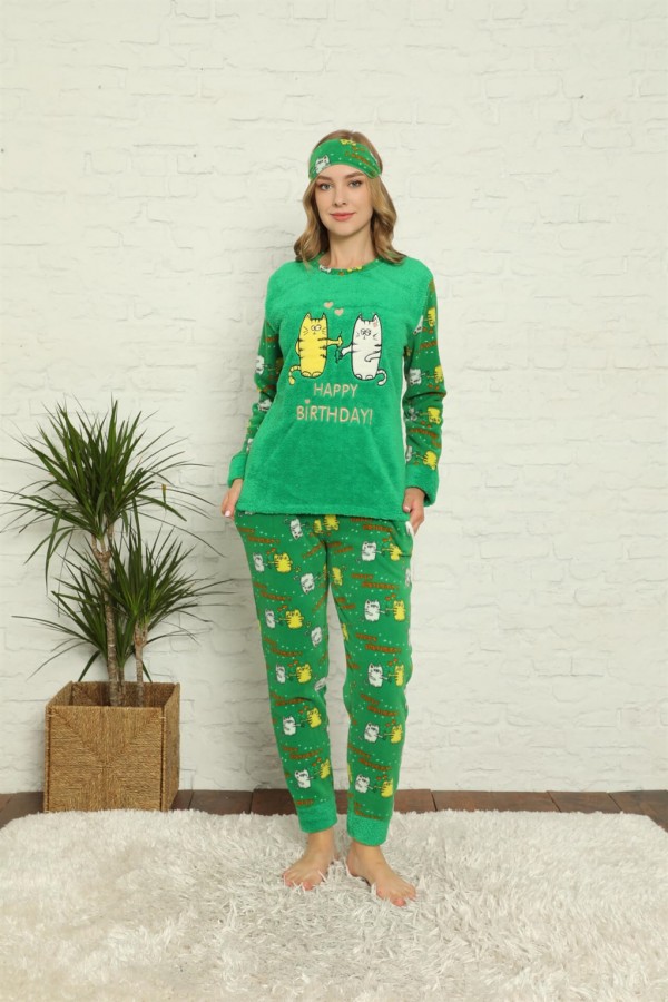 Moda Çizgi Polar Kadın Pijama Takımı