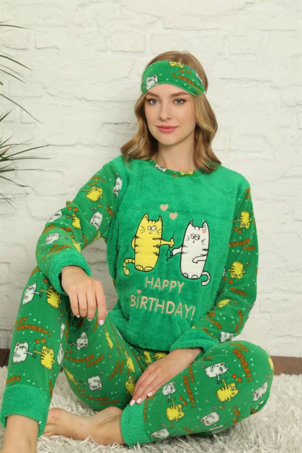 Moda Çizgi Polar Kadın Pijama Takımı