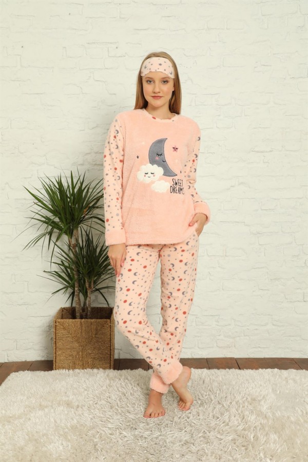 Moda Çizgi Welsoft Polar Kadın Manşetli Pijama Takımı 8436