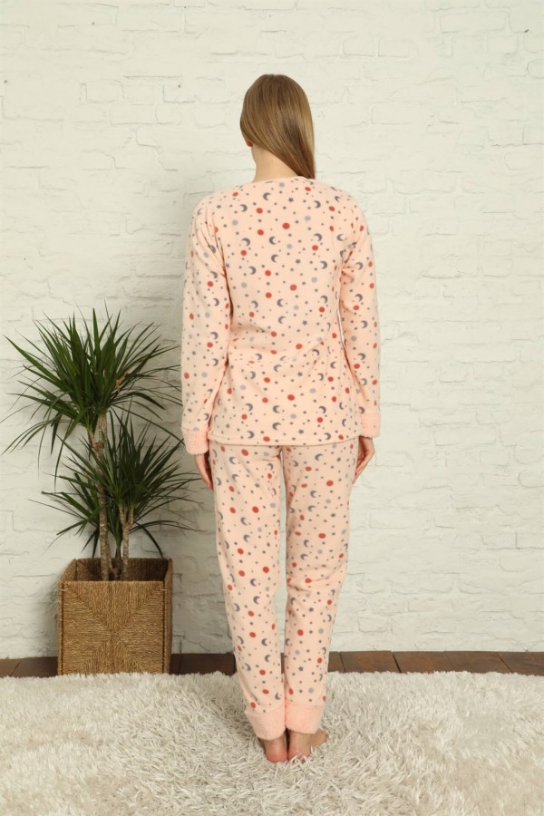 Moda Çizgi Welsoft Polar Kadın Manşetli Pijama Takımı 8436