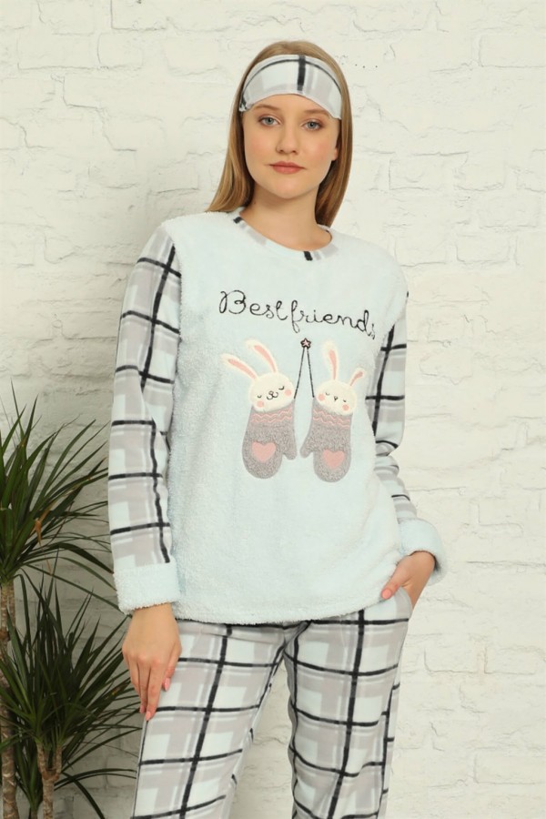 Moda Çizgi Polar Kadın Pijama Takımı