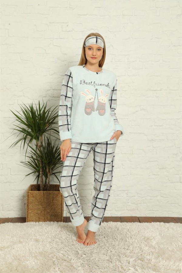 Moda Çizgi Polar Kadın Pijama Takımı