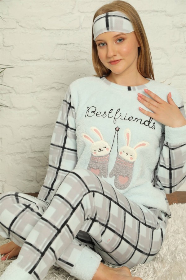 Moda Çizgi Polar Kadın Pijama Takımı