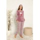 Moda Çizgi Welsoft Polar Kadın Manşetli Pijama Takımı 8442