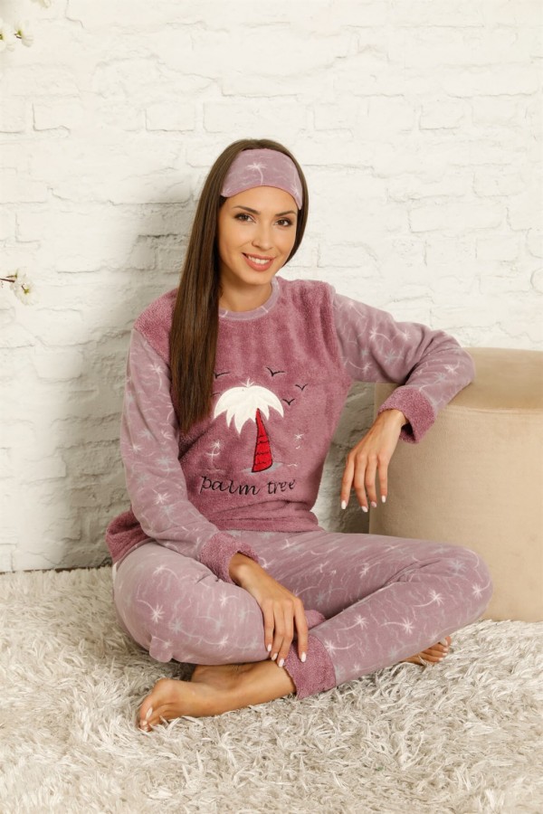 Moda Çizgi Welsoft Polar Kadın Manşetli Pijama Takımı 8442